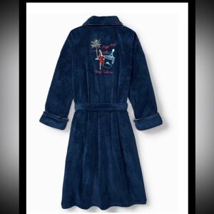 Tommy Bahama Happy Hula Plush Robe Mens Size L / XL Blue Pockets